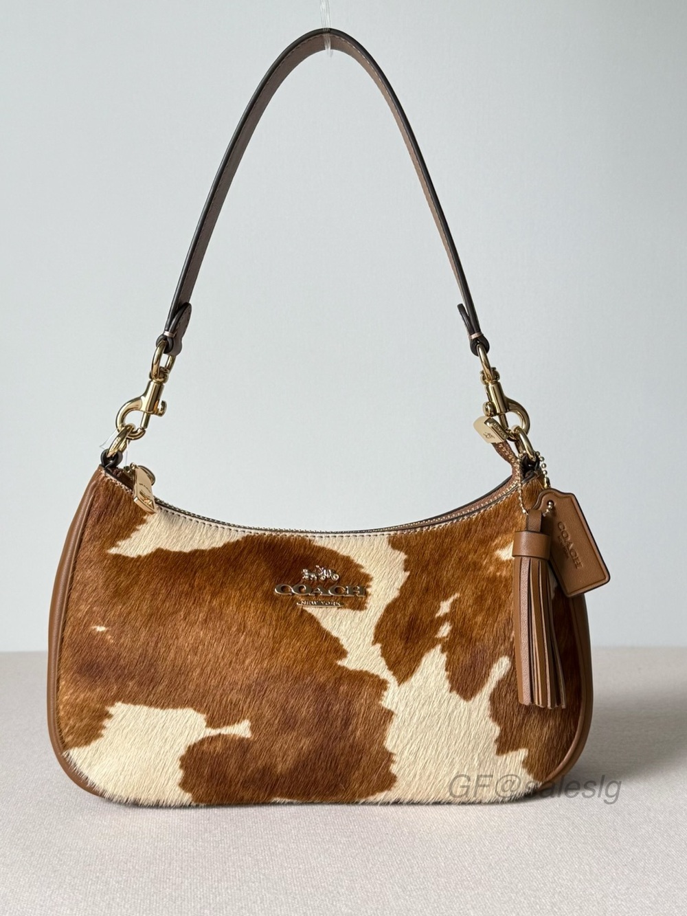 NWT Coach Teri Shoulder Crossbody Bag Haircalf Cow Print CDW45 Gold /Tan Brown